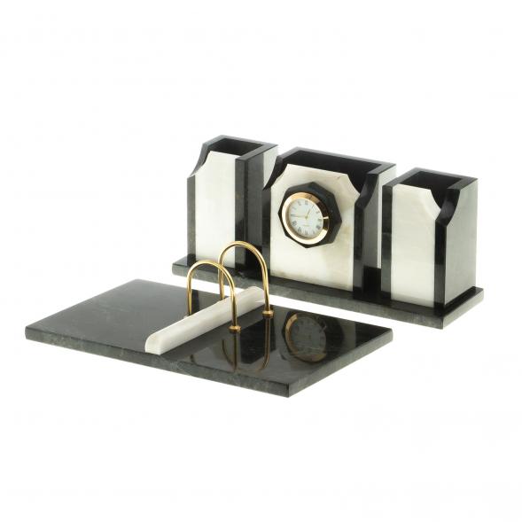 Настольный набор &amp;quot;Оптима&amp;quot; с часами камень мрамор 124244