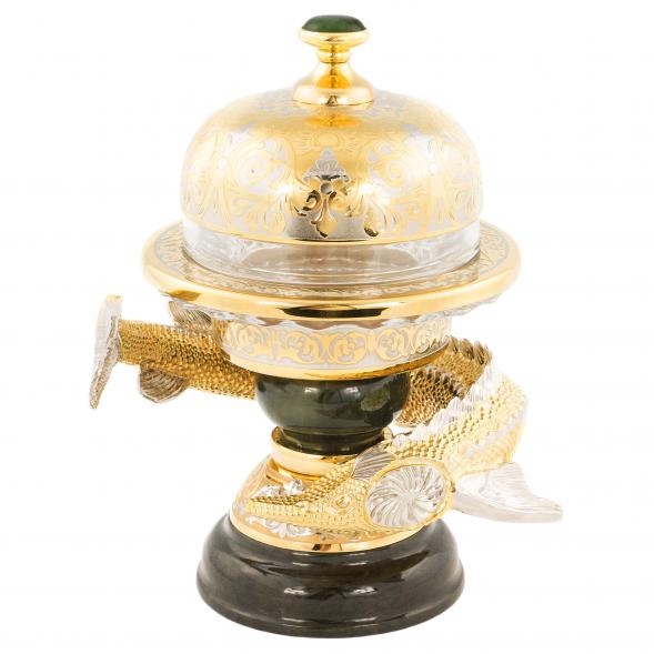 Икорница из камня нефрит &amp;quot;Осетр&amp;quot; Златоуст 120173