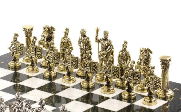Шахматы с металлическими фигурами &amp;quot;Римские воины&amp;quot; доска 44х44 см мрамор 120706