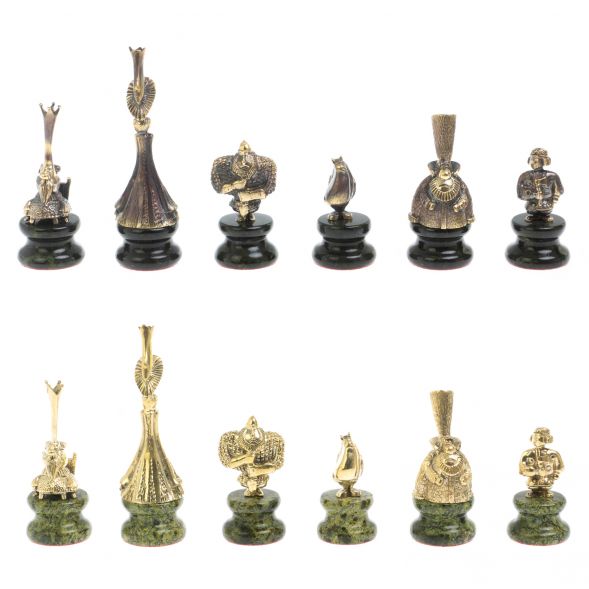 Шахматы &amp;quot;Русский стиль&amp;quot; фигуры бронза, змеевик 127909
