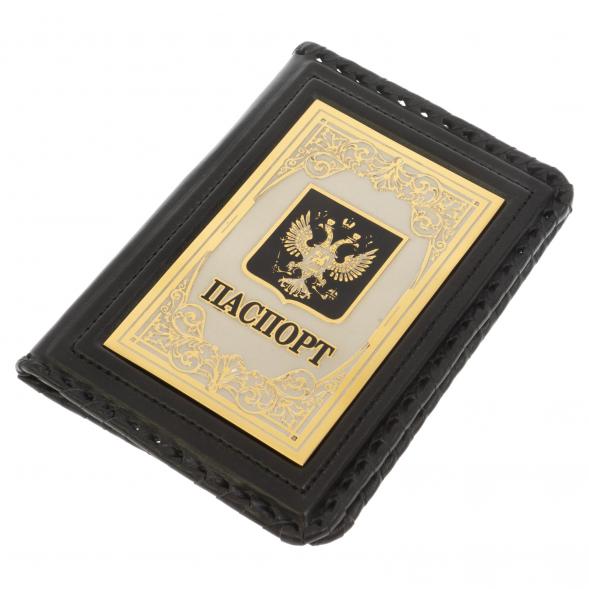 Обложка для паспорта &amp;quot;Герб России&amp;quot; черная кожа Златоуст 121910