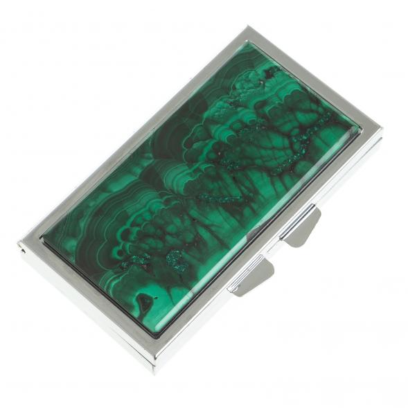 Таблетница на 3 отделения камень малахит цвет серебро 122752