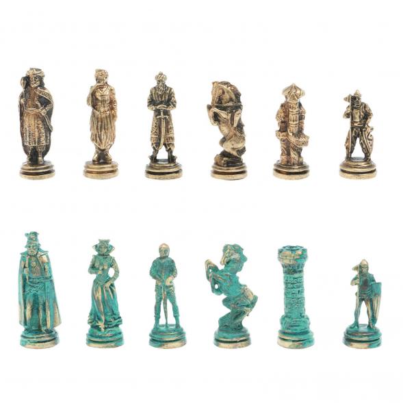Шахматы &amp;quot;Рыцари&amp;quot; фигуры бронза / патина 28х28 см из змеевика и мрамора 128218