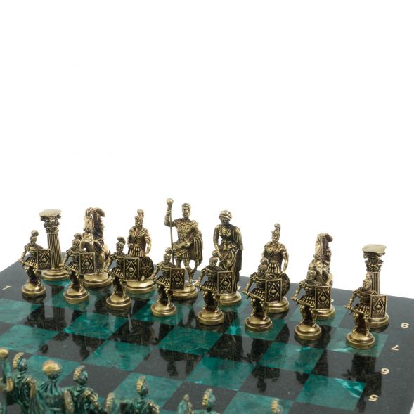Шахматы &amp;quot;Римские войны&amp;quot; фигуры бронза / патина 44х44 см змеевик 128383