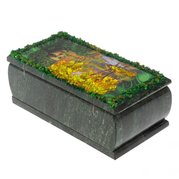 Шкатулка &amp;quot;Хозяйка медной горы. Осень&amp;quot; из змеевика 18х9х8 см 128751