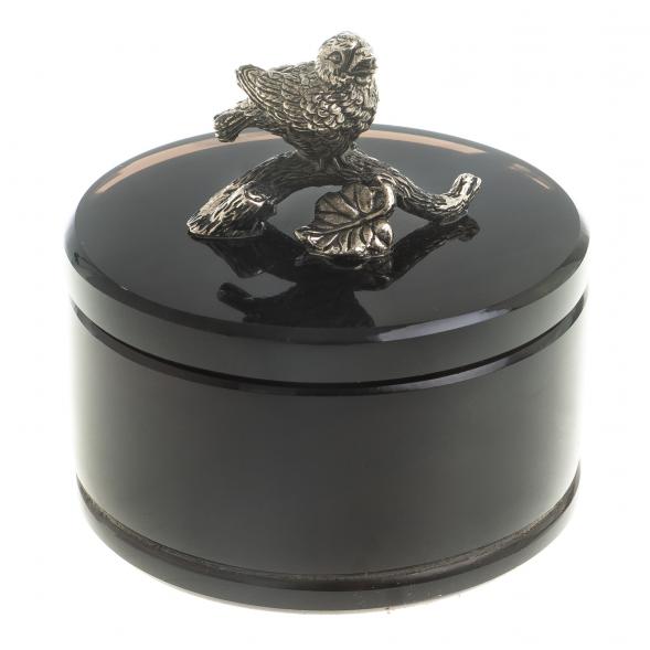 Шкатулка круглая &amp;quot;Певчая птица&amp;quot; черный обсидиан бронза 7,5х7,5х7,5 см 122966