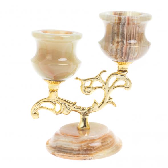 Подсвечник двухрожковый из оникса 11,5х11,5х13,5 см 126427