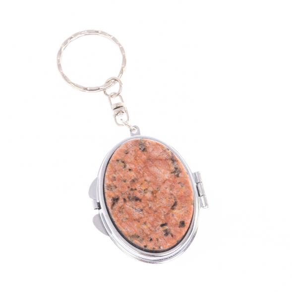 Складное зеркало брелок из камня пегматит овальное 126657