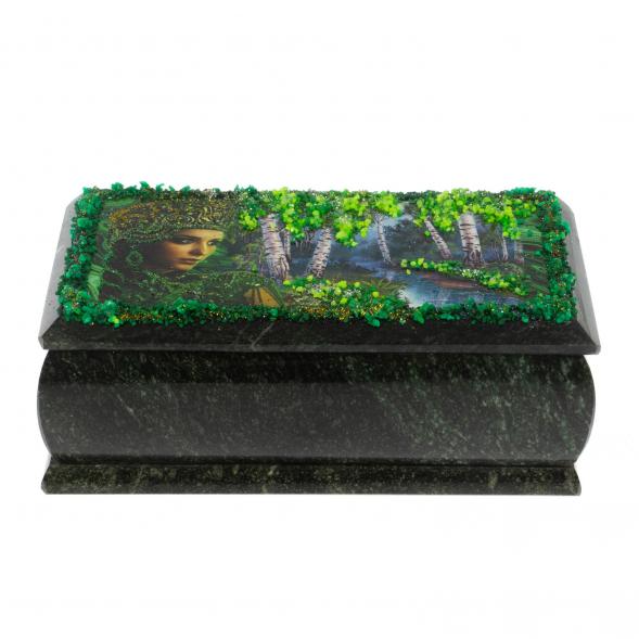 Шкатулка &amp;quot;Хозяйка медной горы. Лето&amp;quot; из змеевика 18х9х8 см 128752