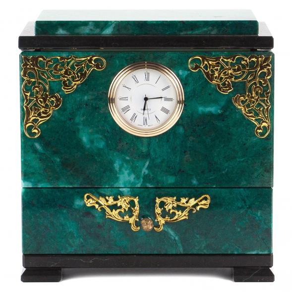 Ларец для украшений с часами и зеркалом камень змеевик 120913