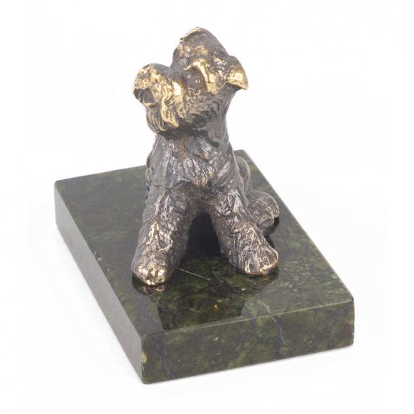 Статуэтка с фигуркой собаки &amp;quot;Ризеншнауцер&amp;quot; бронза змеевик 118765