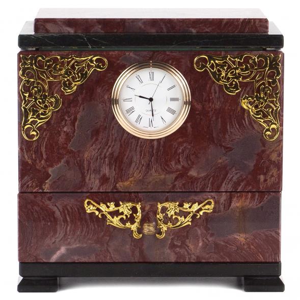 Настольный ларец с часами из камня лемезит и змеевик 120914