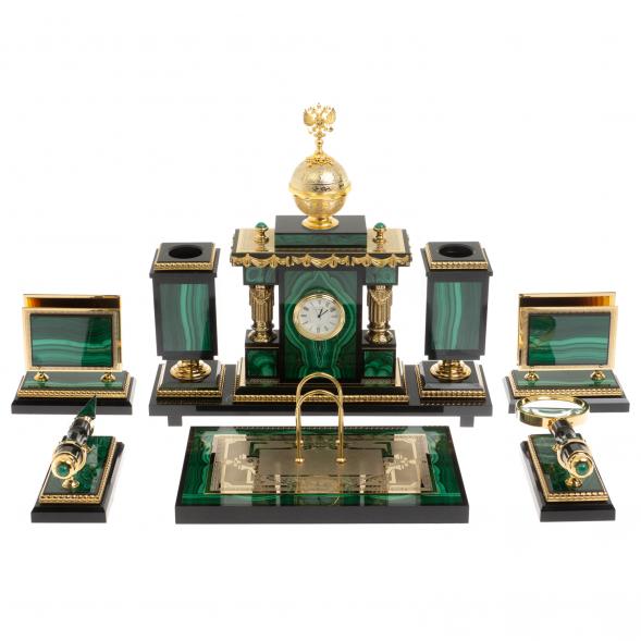 Письменный набор &amp;quot;Держава&amp;quot; из малахита Златоуст 129627