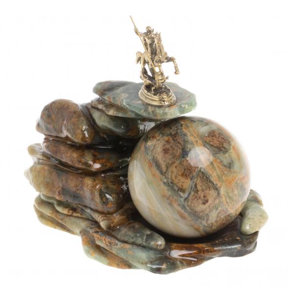 Композиция &amp;quot;Георгий Победоносец&amp;quot; с шаром из офиокальцита 7 см 126884