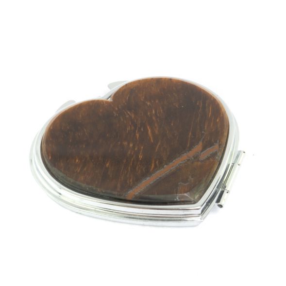 Зеркало карманное &amp;quot;Сердце&amp;quot; тигровый глаз цвет серебро 127361