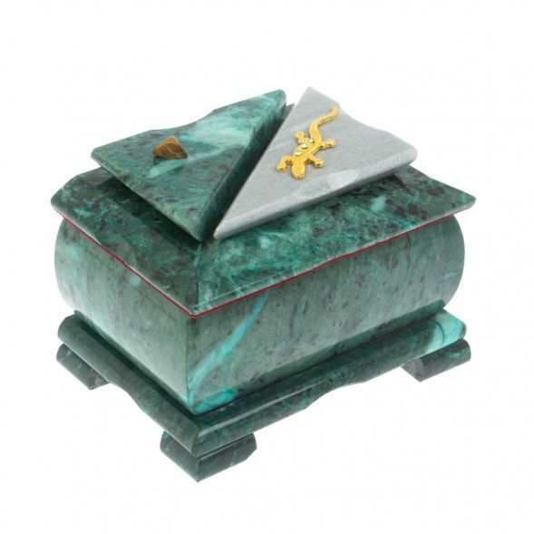 Шкатулка прямоугольная камень змеевик / серый мрамор 12х8,5х8,5 см 128536