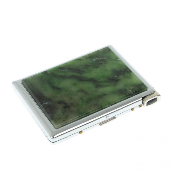 Портсигар 10 сигарет с зажигалкой камень нефрит 128682