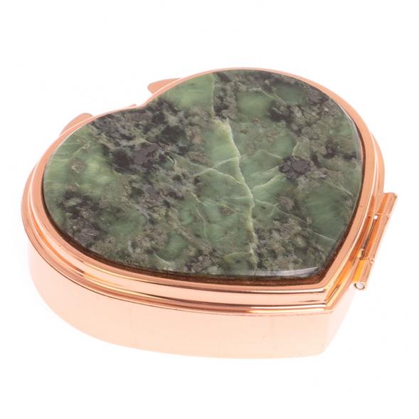 Таблетница &amp;quot;Сердце&amp;quot; на 3 отделения из камня офит цвет красное золото 126198