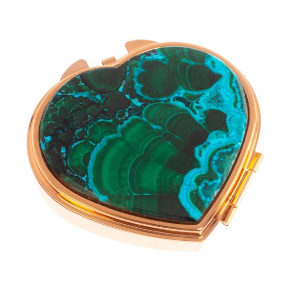 Таблетница &amp;quot;Сердце&amp;quot; на 3 отделения малахит с хризоколлой цвет медь 126733