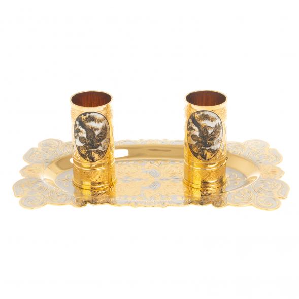 Набор из двух стопок &amp;quot;Горный орёл&amp;quot; на подносе Златоуст 127040