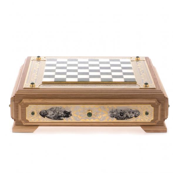 Шахматы ларец &amp;quot;Баталия&amp;quot; камень нефрит мрамор Златоуст 122059