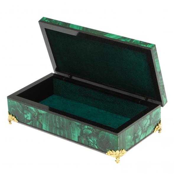 Шкатулка &amp;quot;Купюрница&amp;quot; из малахита с бронзовыми ножками 19х10х5,5 см 125758
