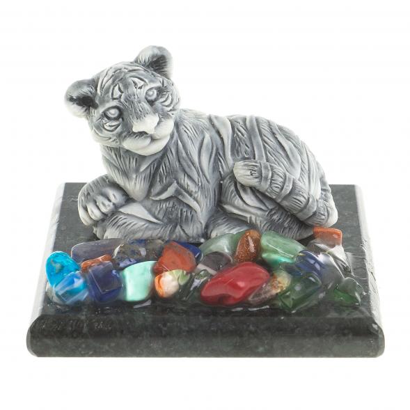 Сувенир фигурка &amp;quot;Тигрёнок лежит&amp;quot; из змеевика и мрамолита 5х5х4 см 122709