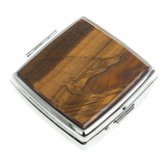 Таблетница на 2 отсека камень тигровый глаз цвет серебро 123355