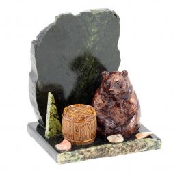 Сувенир "Мишка с бочкой" камень змеевик