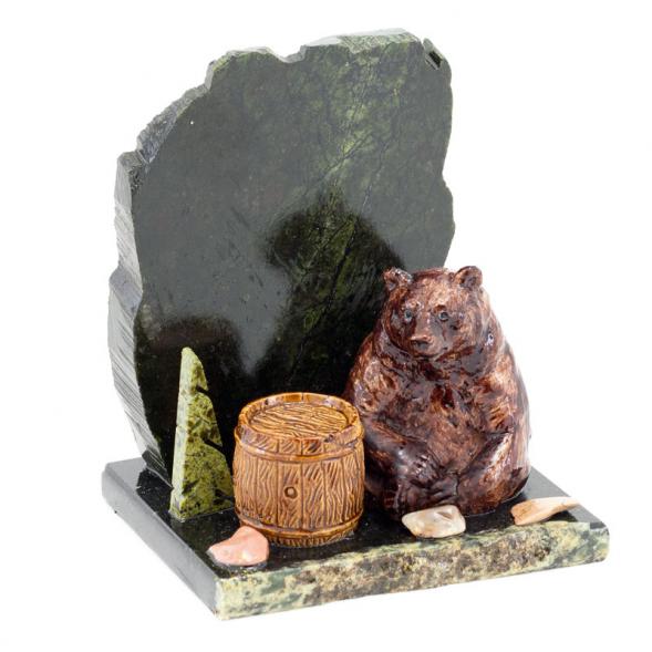 Сувенир &amp;quot;Мишка с бочкой&amp;quot; камень змеевик 116143