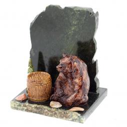 Сувенир "Мишка с бочкой" камень змеевик