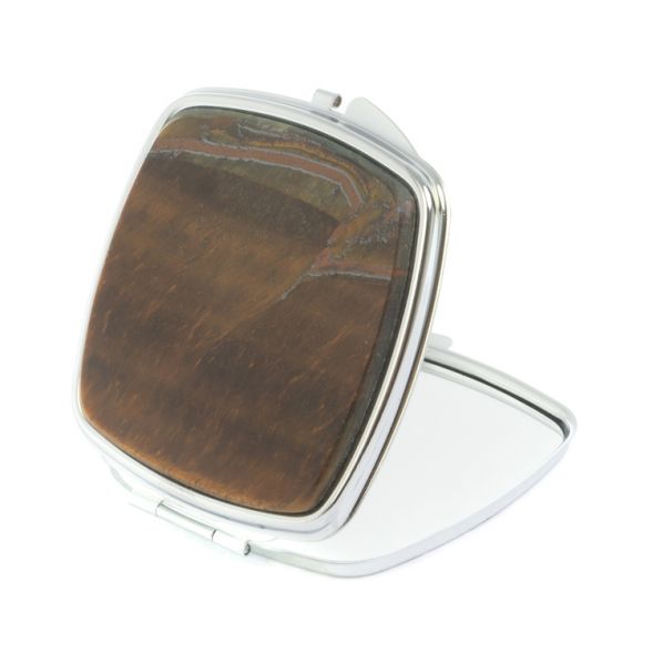 Зеркальце карманное складное из тигрового глаза цвет серебро 127364