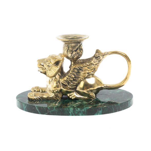 Настольный подсвечник &amp;quot;Грифон&amp;quot; из бронзы и темно-зеленого змеевика 127915