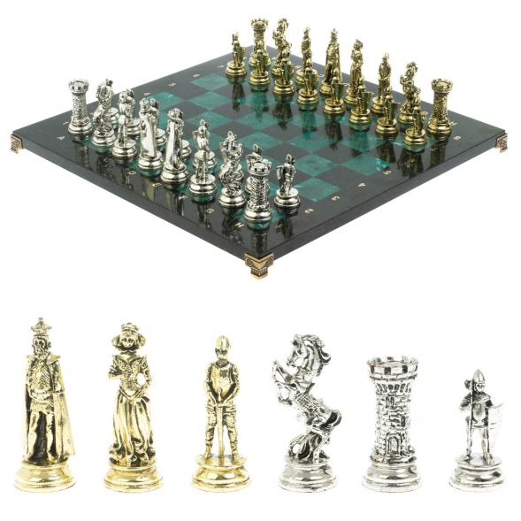 Шахматы &amp;quot;Средневековые рыцари&amp;quot; доска из змеевика 44х44 см 128463