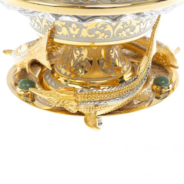 Икорница &amp;quot;Три стерлядки&amp;quot; камень нефрит 128980