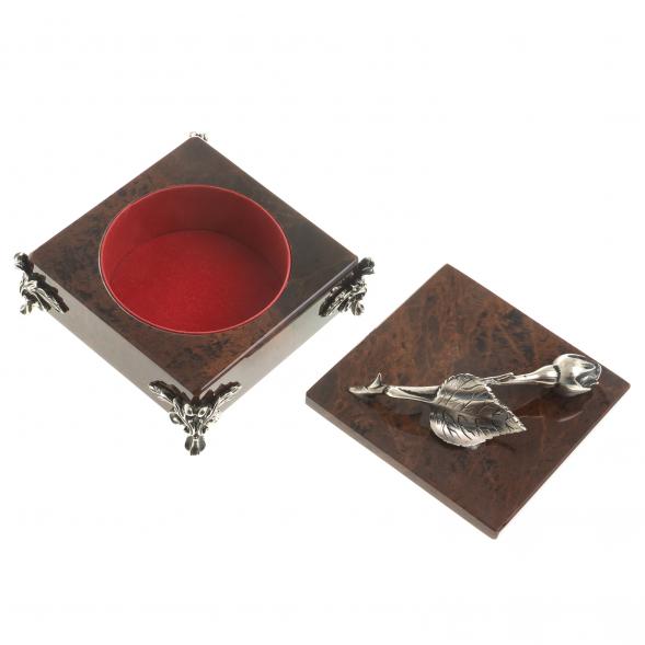 Шкатулка &amp;quot;Роза&amp;quot; камень обсидиан бронза 11х11х6 см 122972