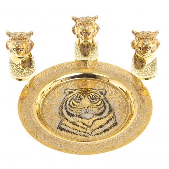 Подарочный набор &amp;quot;Тигр&amp;quot; тарелка и 3 стопки перевертыша Златоуст 123548