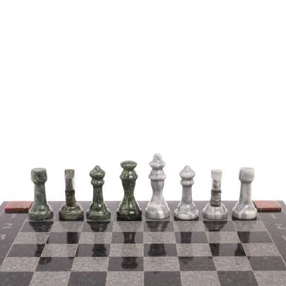 Шахматы с гравировкой &amp;quot;Турнирные&amp;quot; доска 36х36 см серый мрамор змеевик 126662
