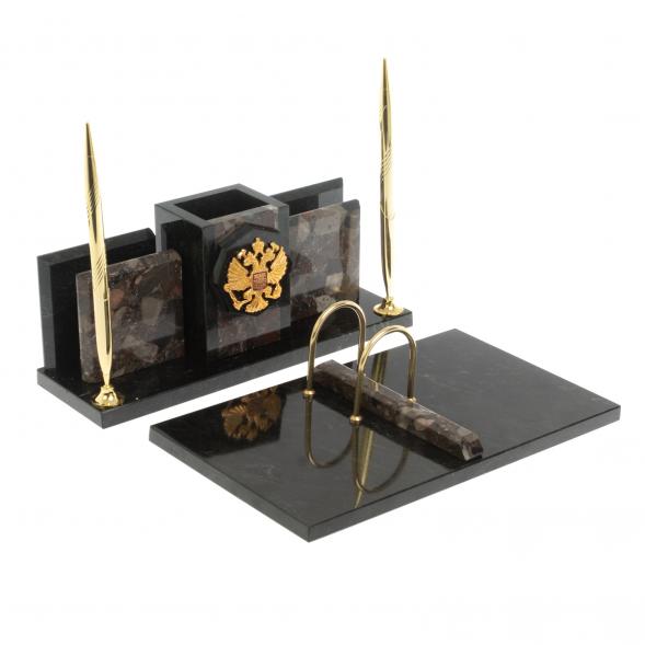 Настольный набор &amp;quot;Офисный&amp;quot; с гербом РФ из конгломерата 127522