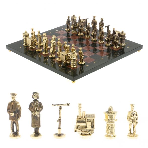 Шахматы из бронзы &amp;quot;Железнодорожники&amp;quot; доска 40х40 см, камень лемезит 127598