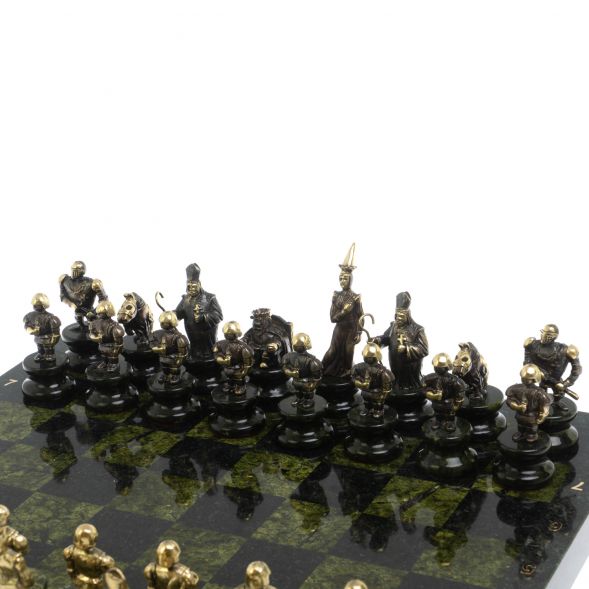 Шахматы из бронзы и змеевика &amp;quot;Европейские&amp;quot; доска 40х40 см 127916