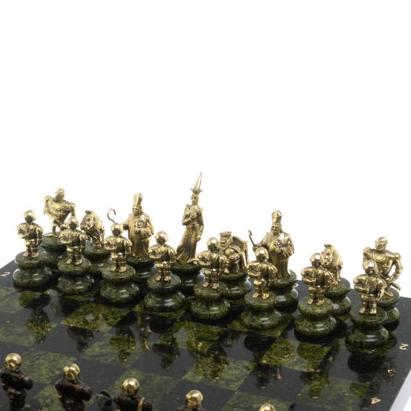 Шахматы из бронзы и змеевика &amp;quot;Европейские&amp;quot; доска 40х40 см 127916