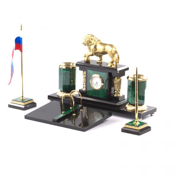 Набор на стол руководителю &amp;quot;Лев - Царь зверей&amp;quot; из камня малахит 121497