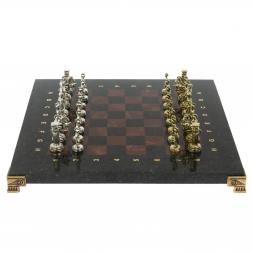 Шахматный набор "Римляне" доска 28х28 см змеевик, лемезит фигуры цвет золото-серебро