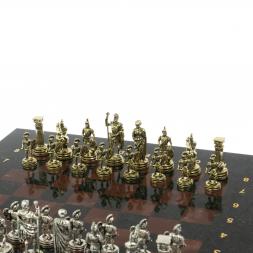 Шахматный набор "Римляне" доска 28х28 см змеевик, лемезит фигуры цвет золото-серебро