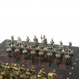 Шахматный набор "Римляне" доска 28х28 см змеевик, лемезит фигуры цвет золото-серебро