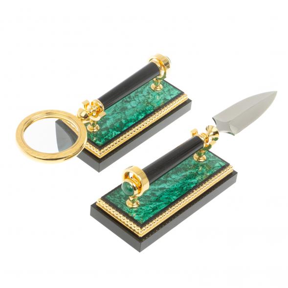 Настольный прибор &amp;quot;Орел&amp;quot; из малахита Златоуст 117886