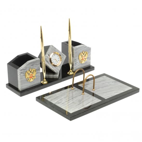 Настольный набор &amp;quot;Куб&amp;quot; из серого мрамора 127044