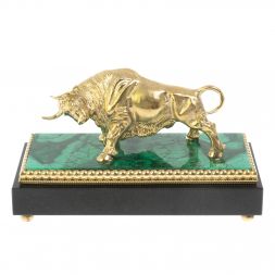 Бронзовая статуэтка &amp;quot;Бык&amp;quot; на малахите 15,5х7,5х9 см