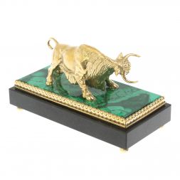 Бронзовая статуэтка &amp;quot;Бык&amp;quot; на малахите 15,5х7,5х9 см